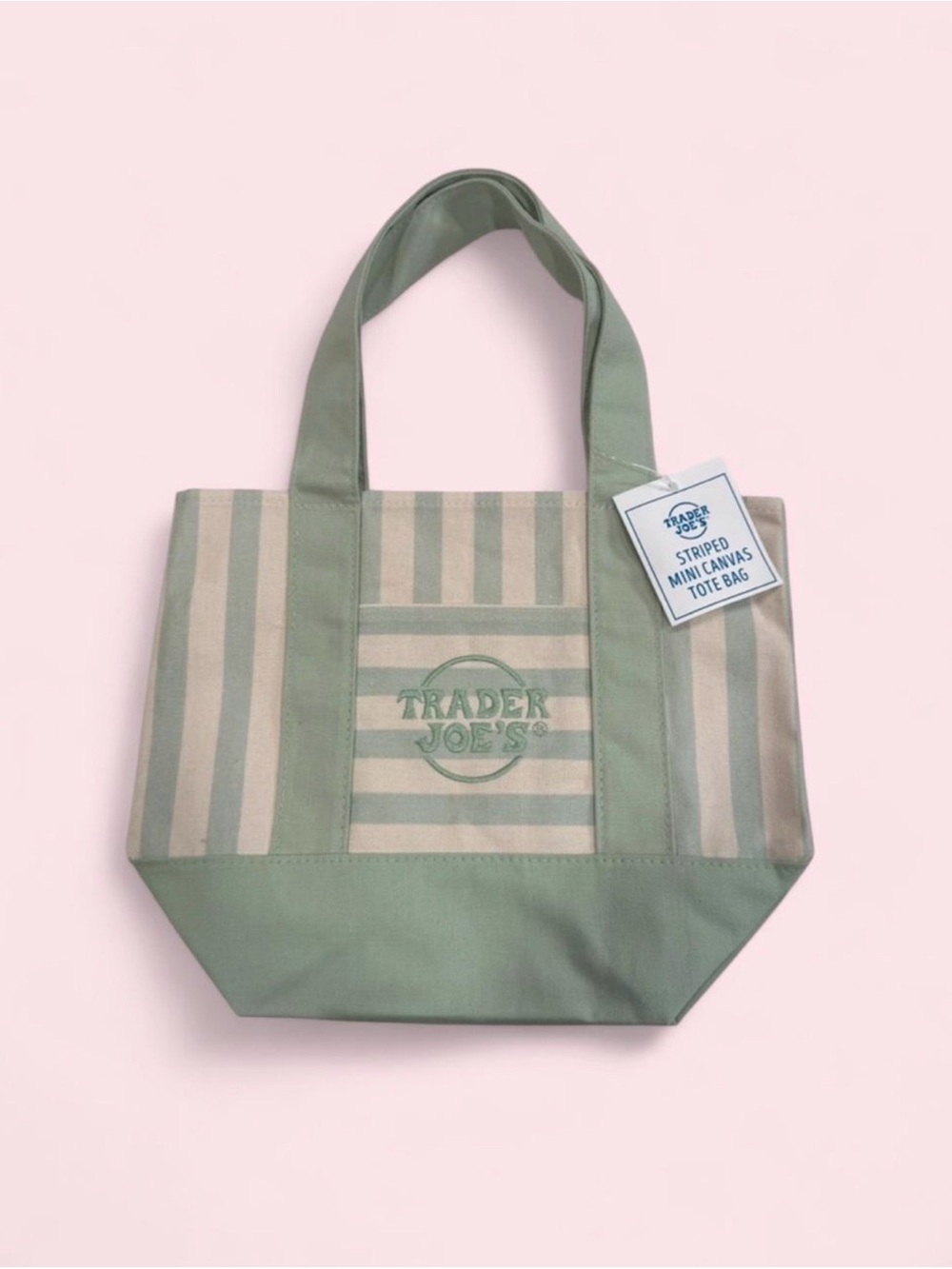 Trader Joe’s Mini Striped Green Canvas Tote Bag 🌿 NWT - Picture 2 of 4